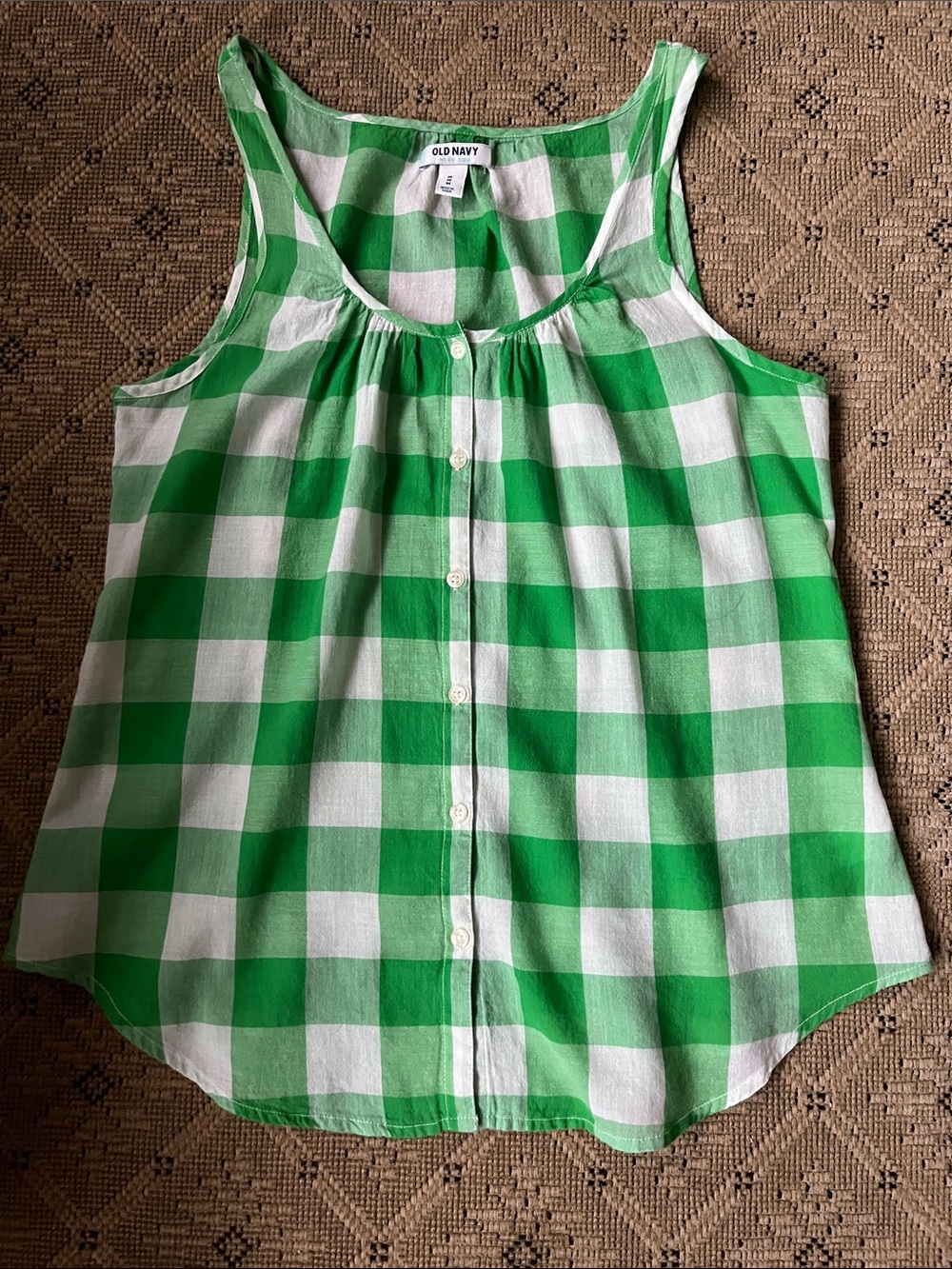 100% Cotton Sleeveless Green Gingham Summer Top M
